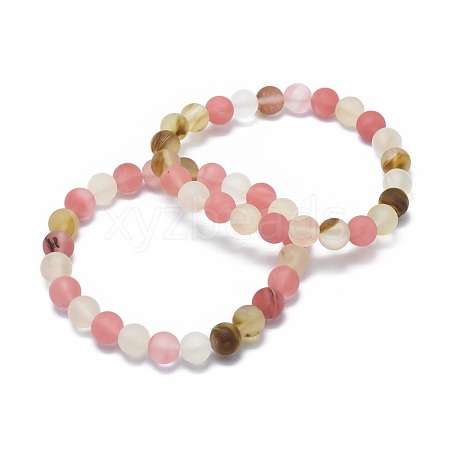 Frosted Tigerskin Glass Bead Stretch Bracelets X-BJEW-K212-B-016-1