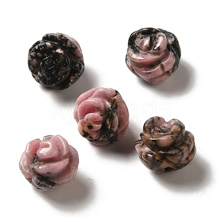 Natural Rhodonite Carved Flower Beads G-O156-B-26-1