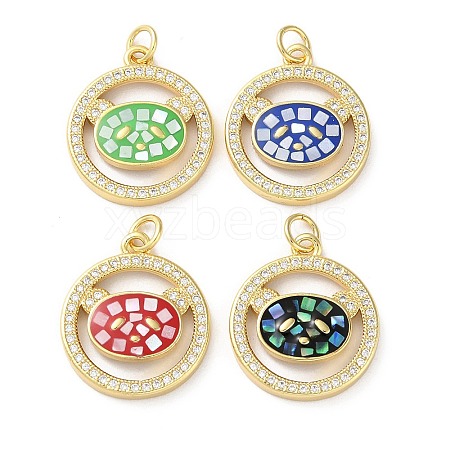 Brass Micro Pave Clear Cubic Zirconia Pendants KK-C045-17G-1