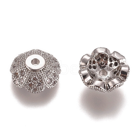 Multi-Petal Brass Micro Pave Clear Cubic Zirconia Bead Caps ZIRC-G153-35P-1