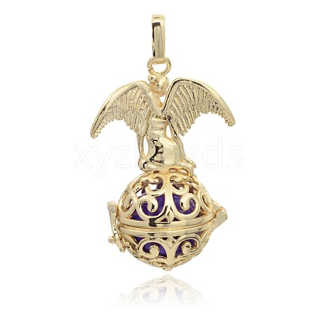 Golden Plated Brass Hollow Round Cage Pendants KK-J248-11G-1