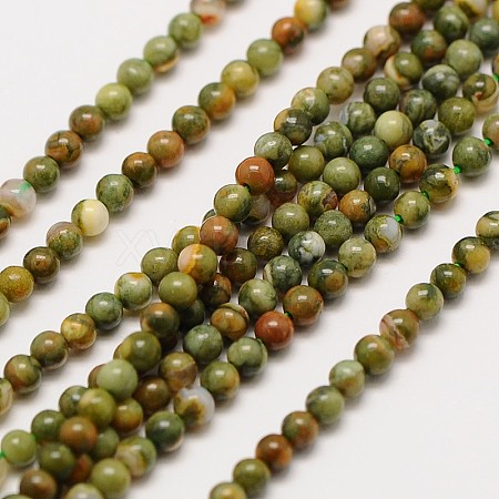 Natural Gemstone Rhyolite Jasper Round Beads Strands G-A130-2mm-C01-1