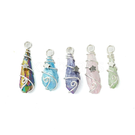 Electroplated Natural Quartz Crystal Pendants PALLOY-JF02801-02-1