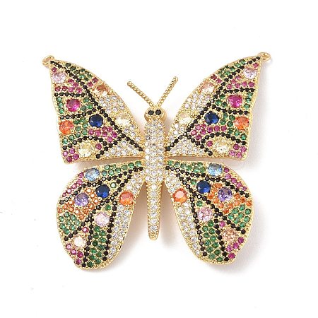 Brass Micro Pave Colorful Cubic Zirconia with Glass Connector Charms KK-E068-VF348-1