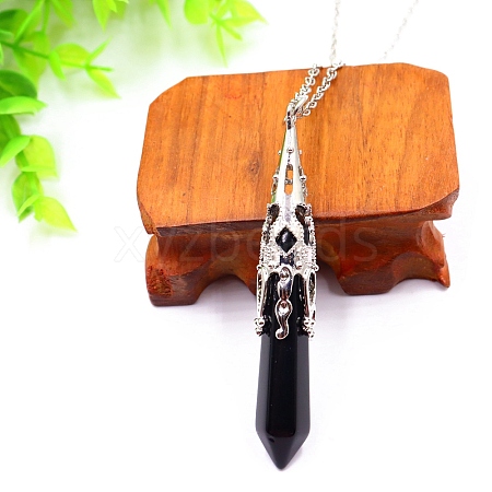 Natural Black Agate Pendant Necklaces PW-WG51950-08-1