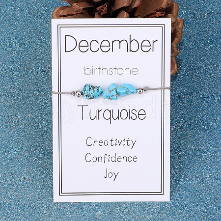Synthetic Turquoise Nuggets Braided Bead Bracelet GR1793-12-1