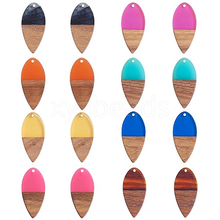 16Pcs 8 Styles Transparent Resin & Walnut Wood Pendants RESI-SZ0001-84-1