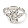 Oval with Saint Rack Plating Brass Micro Pave Cubic Zirconia Adjustable Rings RJEW-I105-04P-05-2