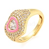 Enamel Heart Adjustable Ring with Clear Cubic Zirconia RJEW-Q781-01G-03-1