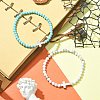 2Pcs 2 Style Natural Howlite & Synthetic Turquoise & 304 Stainless Steel Cross Beaded Stretch Bracelets Set BJEW-JB09465-01-2