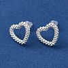 Heart 925 Sterling Silver Stud Earrings for Women EJEW-G372-02S-2