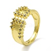 Brass with Cubic Zirconia Open Cuff Ring RJEW-B051-25G-1