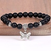 8MM Round Frosted Natural Obsidian Beaded Stretch Bracelets with Alloy Butterfly Charms FQ7211-22-1