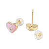 Natural Shell & Enamel Heart Stud Earrings with Cubic Zirconia EJEW-N011-79E-1
