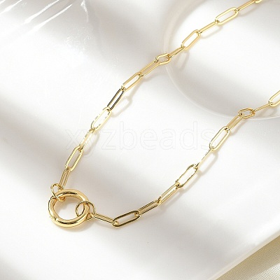 Brass Ring Link Paperclip Chain Necklaces NJEW-A042-05G-1