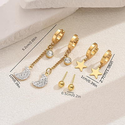 Moon & Star Stainless Steel Moon Earring Sets YA2186-3-1