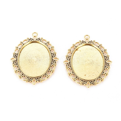 Tibetan Style Oval Pendant Cabochon Settings TIBE-473-AG-NR-1