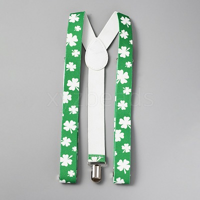 Shamrock Pattern Adjustable Polyester Y-Shaped Heavy Duty Suspenders AJEW-WH0282-89A-1