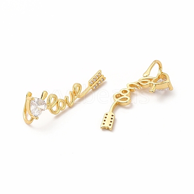 Rack Plating Brass Micro Pave Cubic Zirconia Stud Earrings for Women EJEW-H091-31G-1