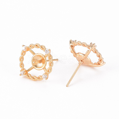 Brass Micro Pave Clear Cubic Zirconia Stud Earrings Findings KK-T062-122G-NF-1