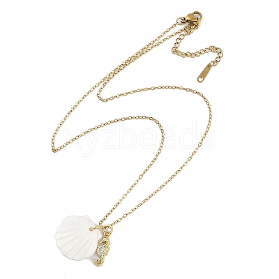 Summer Beach Brass Cubic Zirconia Sea Animal Pendant Necklaces for Women NJEW-B118-03G-06-1