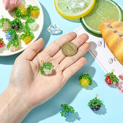 7Pcs 7 Colors Handmade Copper Wired Glass Beaded Fruits Pendants PALLOY-CJ00100-1