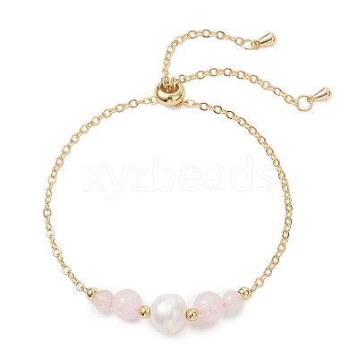 Natural Rose Quartz Beads Link Bracelets BJEW-JB13087-01-1