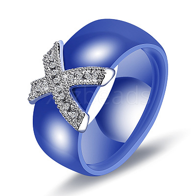Cross Brass Micro Pave Clear Cubic Zirconia with Porcelain Finger Rings FS-WG0A171-09-1