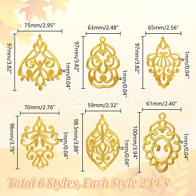 12Pcs 6 Styles Polyester Embroidery Ornament Accessories PATC-GA0001-30-1