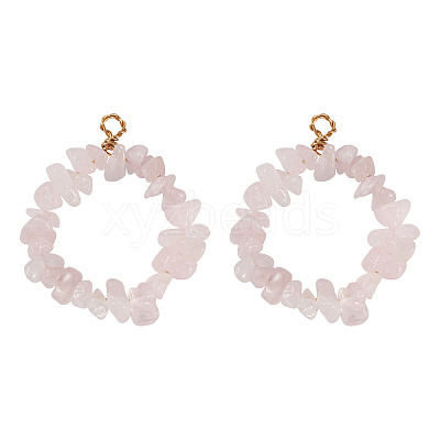 2Pcs Natural Rose Quartz Chip Beaded Pendants PALLOY-TAC0232-02-1