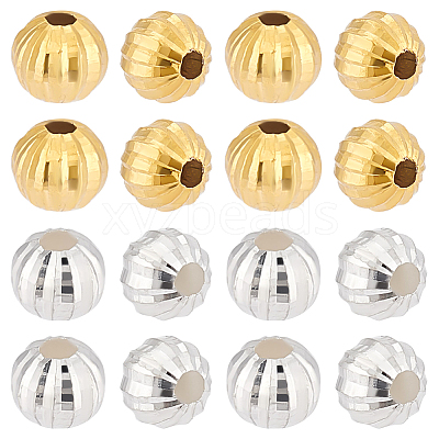 20Pcs 2 Colors Fancy Cut Faceted Round 925 Sterling Silver Beads STER-PH0001-72-1