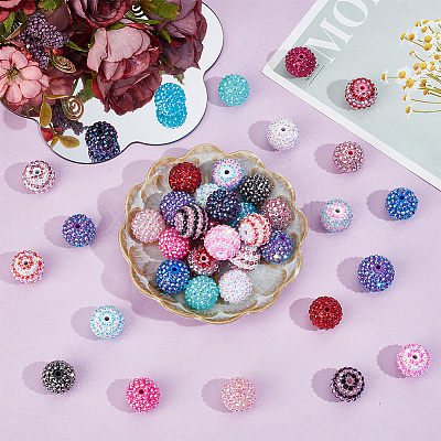 40Pcs 20 Colors Resin Rhinestone Beads RESI-PA0001-25-1