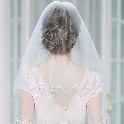 Nylon Mesh Bridal Veils with Hair Comb AJEW-WH0258-993-1