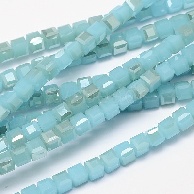 Imitation Jade Faceted Cube Half Rainbow Plated Electroplate Glass Beads Strands EGLA-E041-2mm-HR07-1