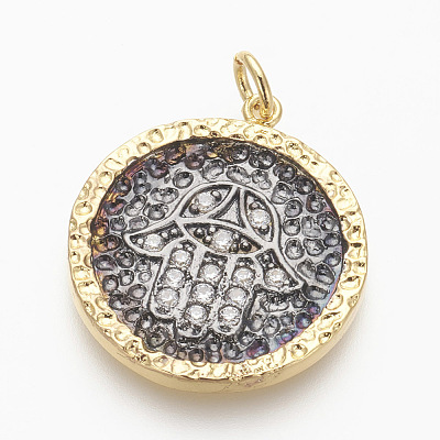 Brass Micro Pave Cubic Zirconia Pendants KK-P156-05G-NR-1