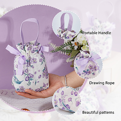 10Pcs Cloth Flower Print Drawstring Pouches ABAG-DC0001-09A-1