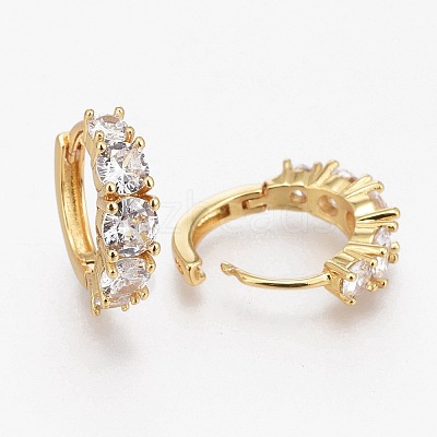 Brass Micro Pave Clear Cubic Zirconia Huggie Hoop Earrings X-EJEW-L231-40G-1