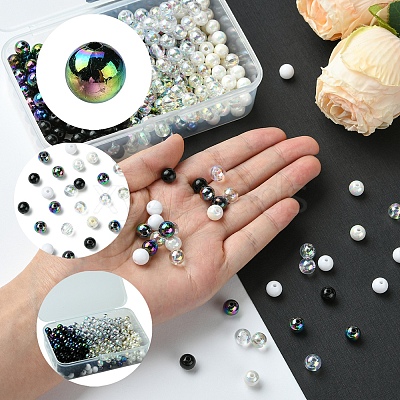 350Pcs 7 Colors Transparent & Opaque Acrylic Beads MACR-FS0001-82-1