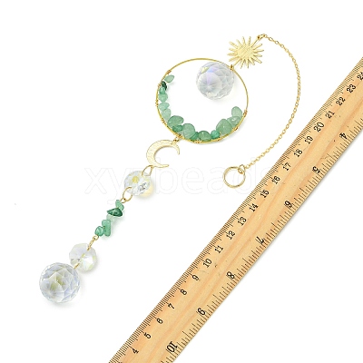 Glass Beads &  Natural Green Aventurine Chip Beads & Brass Hanging Suncatchers HJEW-JM04994-04-1