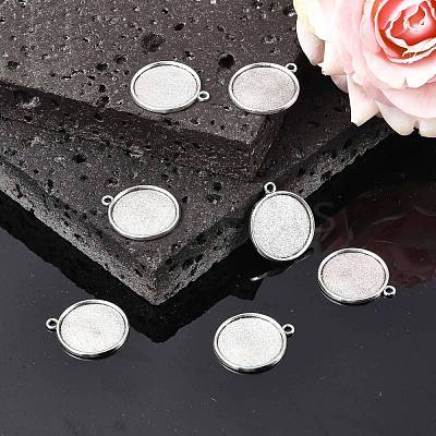 Tibetan Style Antique Silver Alloy Flat Round Pendant Cabochon Settings X-TIBEP-M022-45AS-1