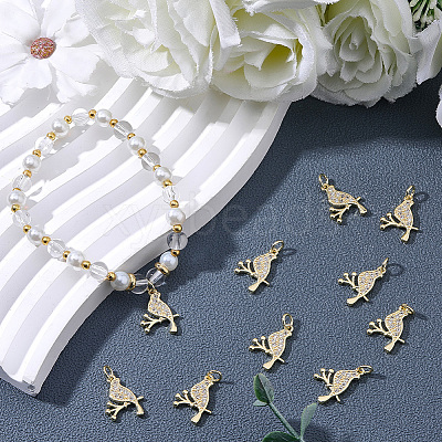 10Pcs Brass Micro Pave Clear Cubic Zirconia Pendants KK-BBC0024-49-1