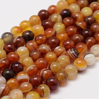 Natural Striped Agate/Banded Agate Bead Strands G-K155-A-6mm-07-1