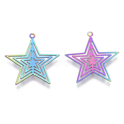 Ion Plating(IP) 201 Stainless Steel Filigree Pendants STAS-T057-02-1