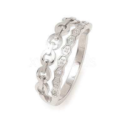 304 Stainless Steel Micro Pave Cubic Zirconia Finger Rings for Women RJEW-K315-01P-1
