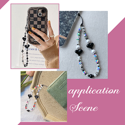 2Pcs Colorful Beads Plastic Pearl Heart Beaded Chain Moblie Straps AJEW-AR0001-61-1