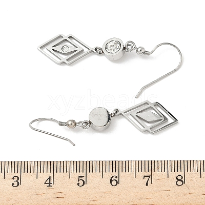 304 Stainless Steel Rhombus Dangle Earrings Hand Polished EJEW-Z129-12G-01-1