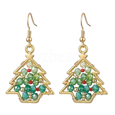 Christmas Tree Alloy & Glass Dangle Earring EJEW-TA00448-1
