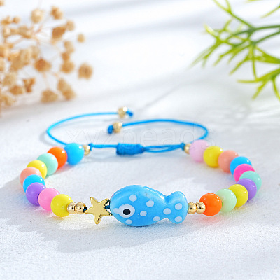 Ocean Style Fish Porcelain Bead Braided Bracelets YA5775-1