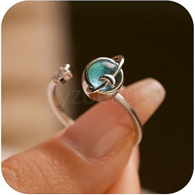 Sterling Silver Cubic Zirconia and Rotating Glass Cuff Rings FS-WG9C688-01-1