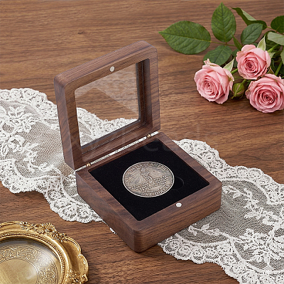 Wood Badge Packing Magnetic Boxes with Acrylic Visible Window Lid CON-WH0095-239A-01-1